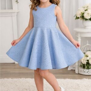 Rare Editions Blue Textured Fit & Flare Dress Girls Size 5-Party, Easter,Wedding